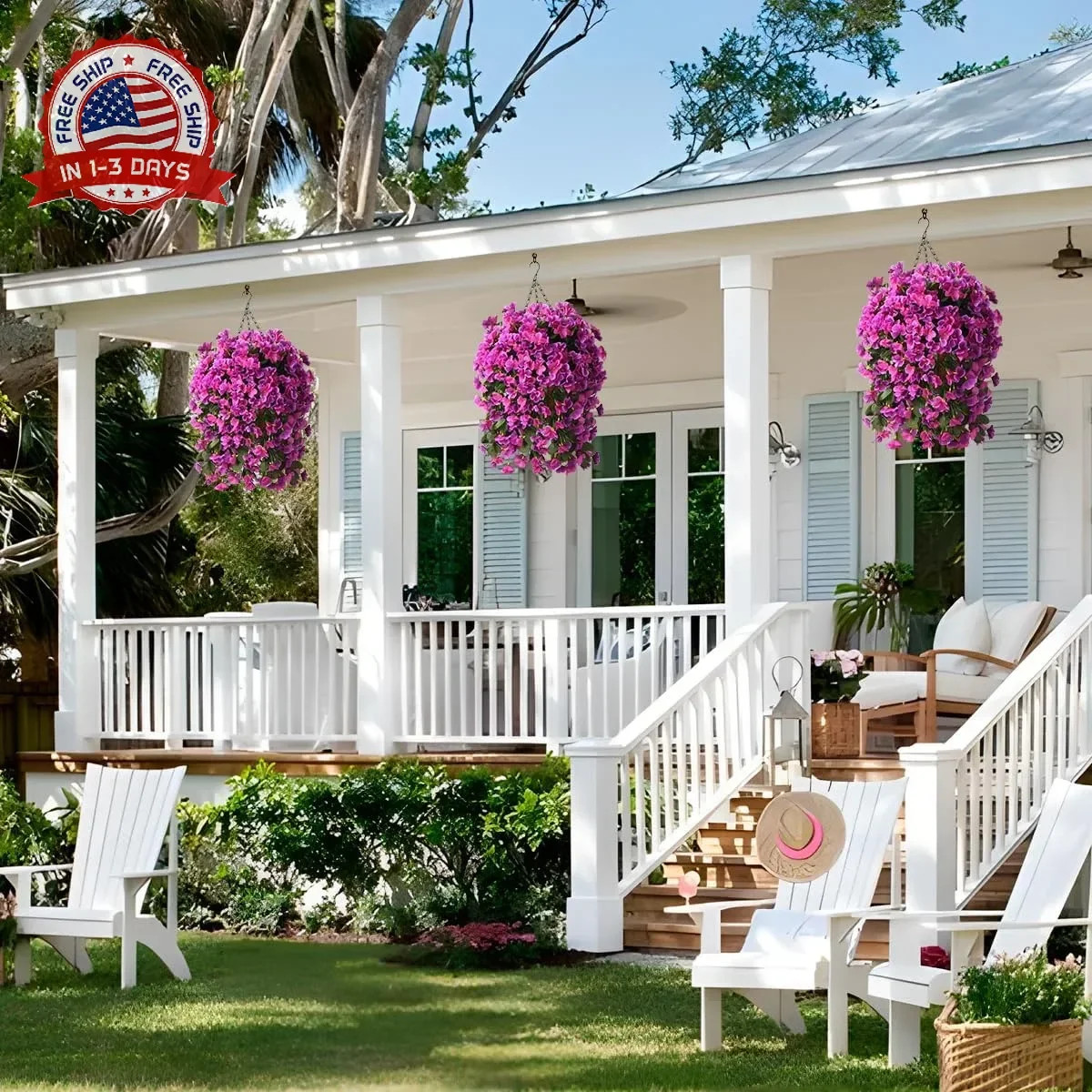 Artificial Begonia Silk Flowers Hanging Basket Set 4 Pcs UV Resistant for Patio