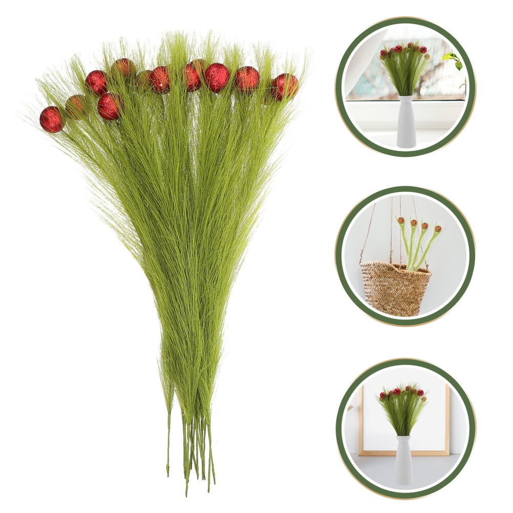 16 Pcs Small Pampas Grass Decor Faux Artificial Plant Green Reeds