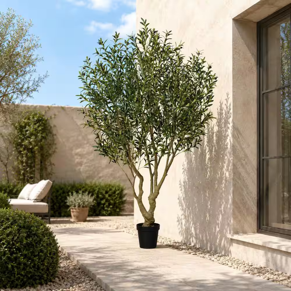8 Ft. Artificial Olive Tree-Faux Silk Plant Fake Tree for Home Office Decor Indo