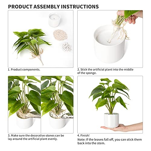 Fake Plants in Ceramic Pot, 11″ Potted Artificial Plants for Home Decor