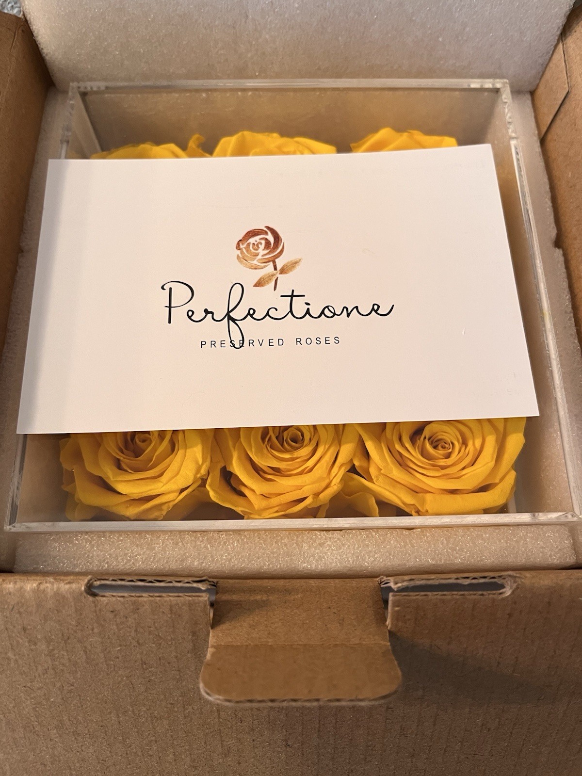 Perfectione Roses Preserved Yellow Roses in a Box With Clear Lid, Long-Lasting