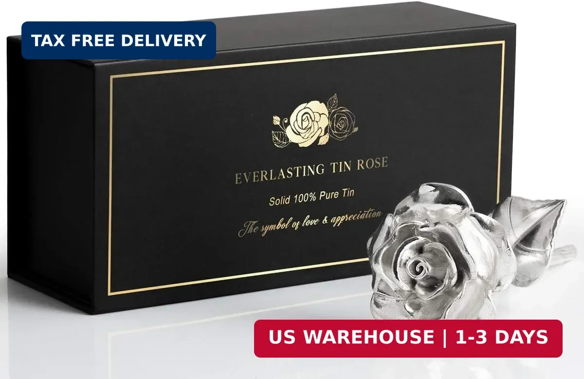 Tin Rose 10th Anniversary Gift for Wife, Solid Cast Aluminum Everlasting Rose