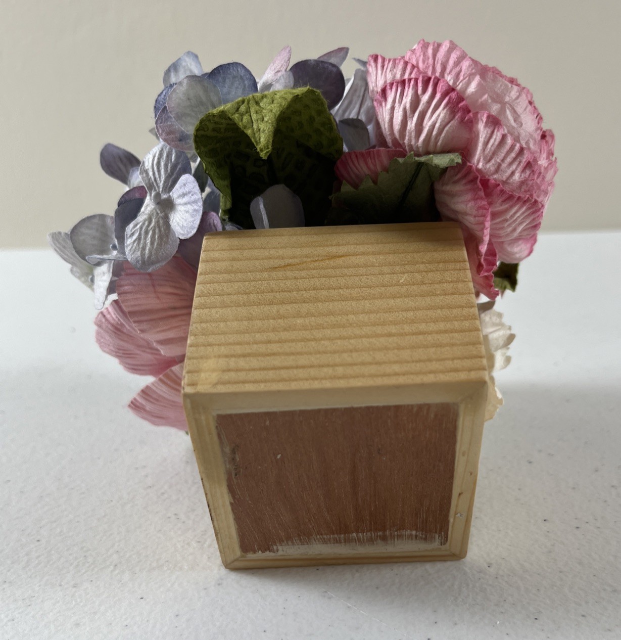 Paper Flower Arrangement In Wooden Box