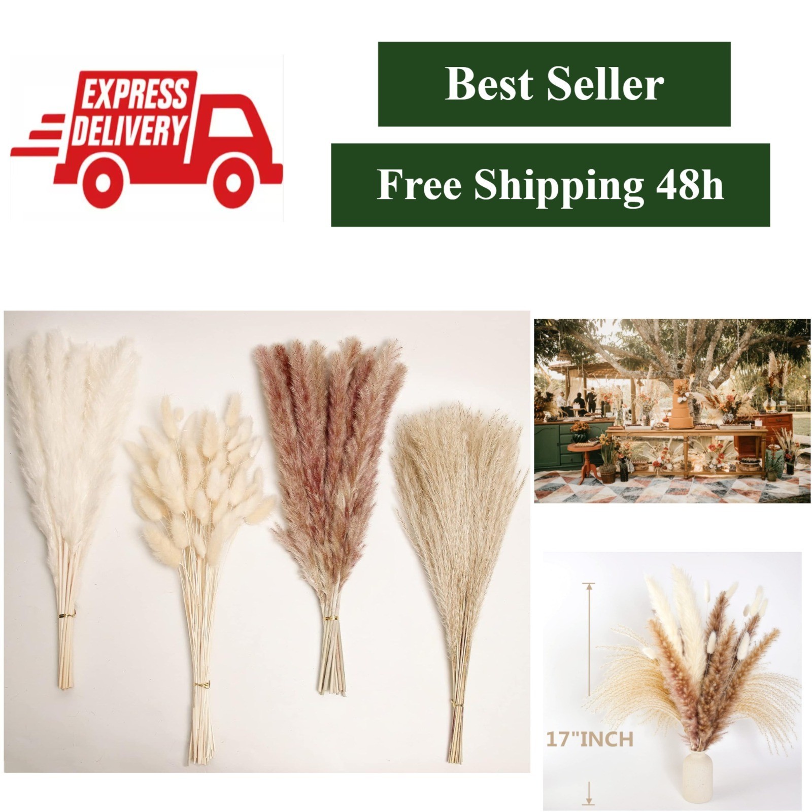 Natural Dried Pampas Grass Decor – 100 PCS for Boho Wedding & Home