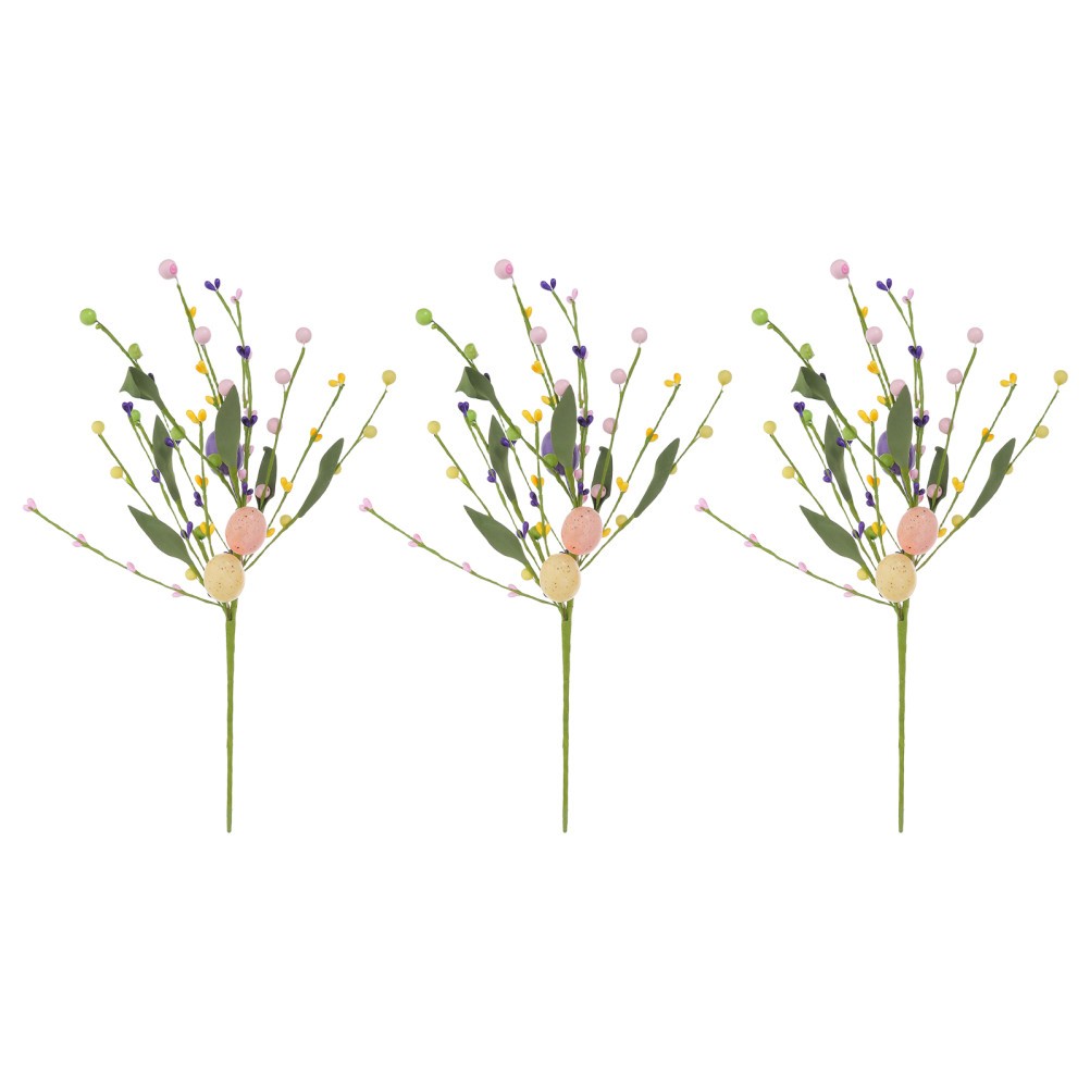 3Pcs Reusable Faux Floral Stems with Easter Egg Accents for Spring Party