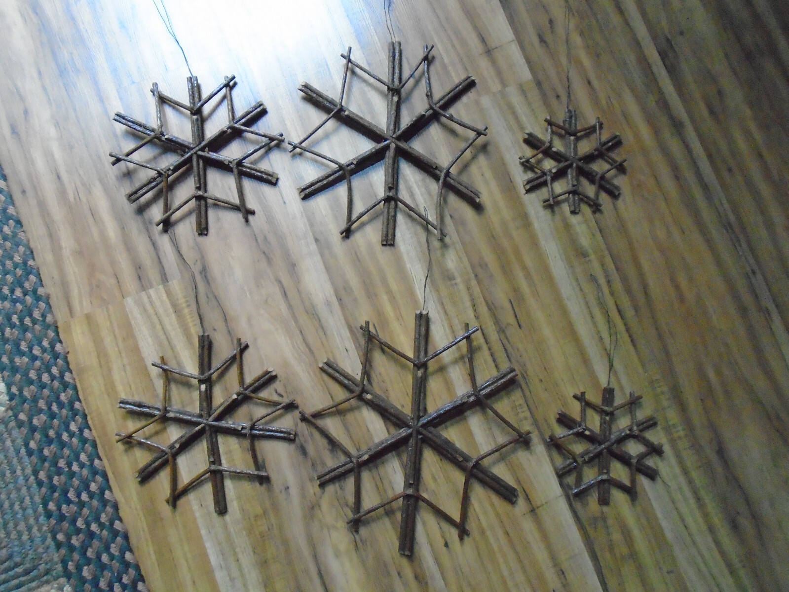6 Natural Twig 3D Sets Of Snow Flakes Rustic Home Decor 12″ 10″ 7″ Cabin Lodge