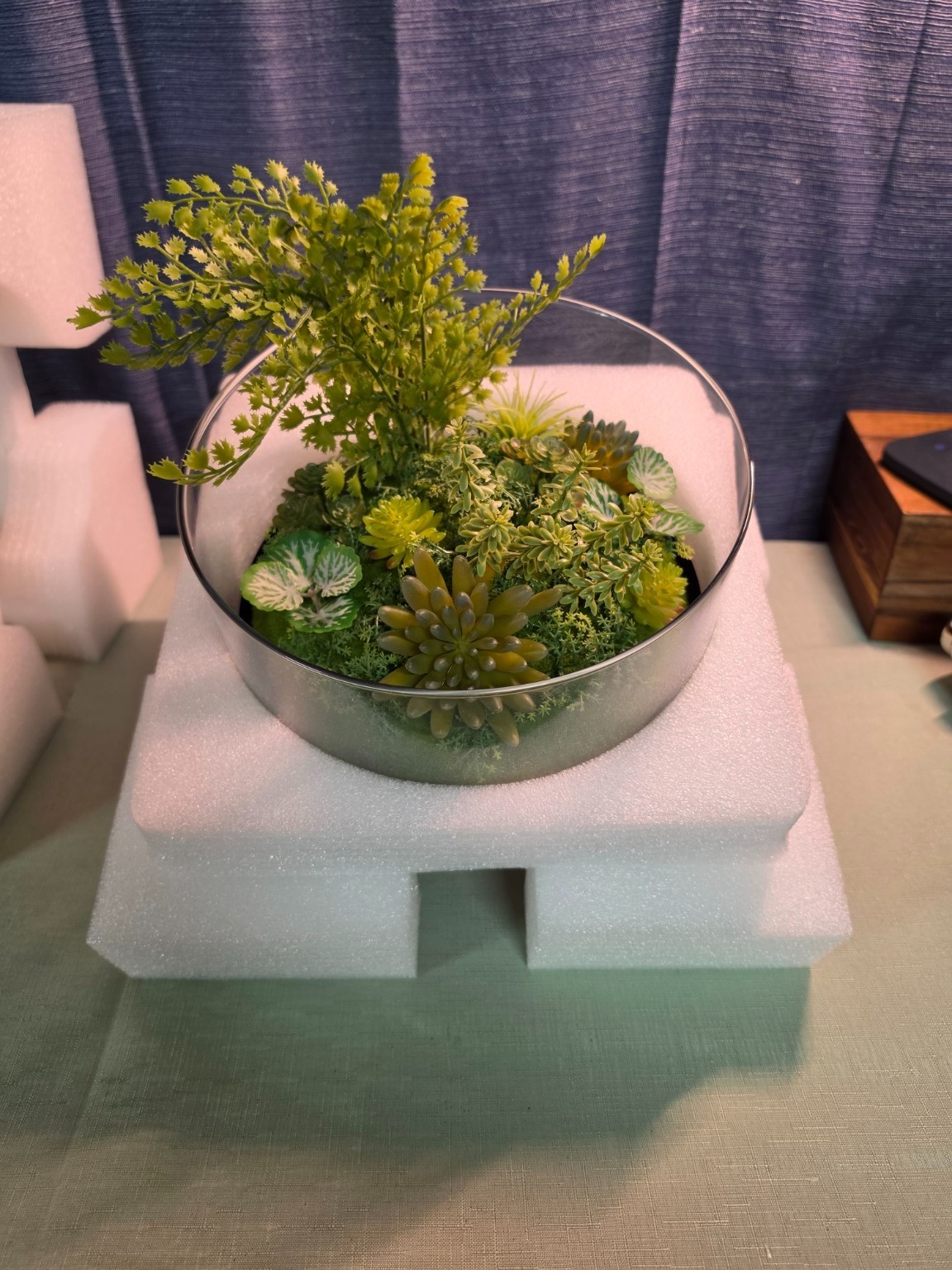 Faux Succulent Terrarium in Glass Bowl Modern Tabletop Home Decor