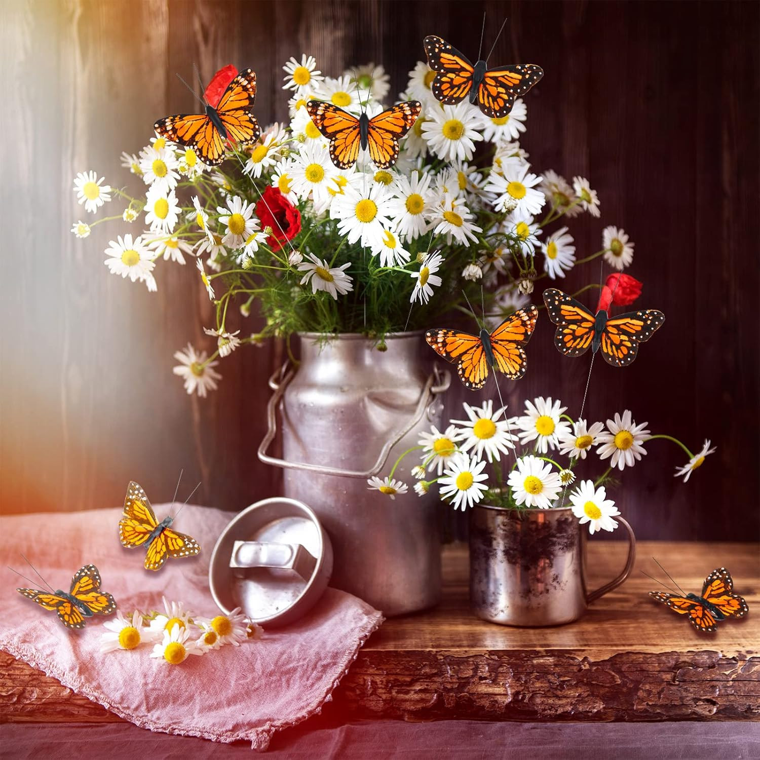 Ysleen 12 Set Monarch Butterfly Decoration Artificial Butterflies Feather Picks