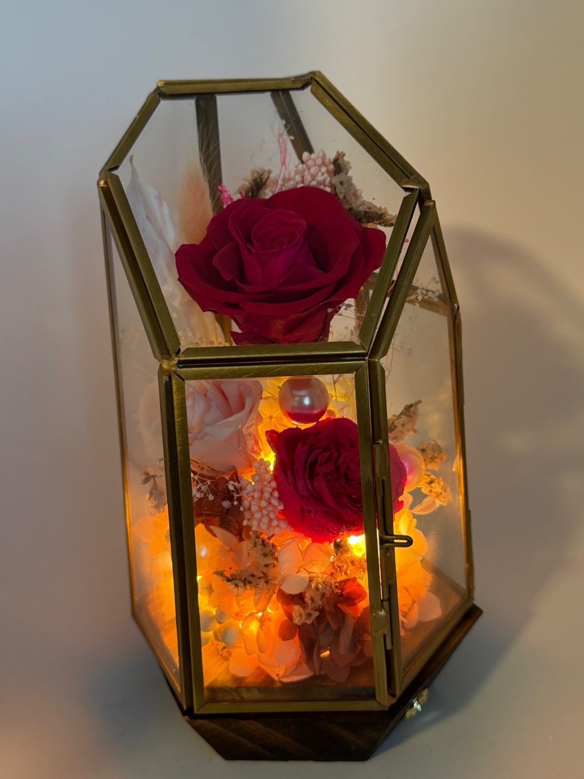 Mother’s Day Forever Preserved Pink & Red Roses in Glass Terrarium Dome w/ LED