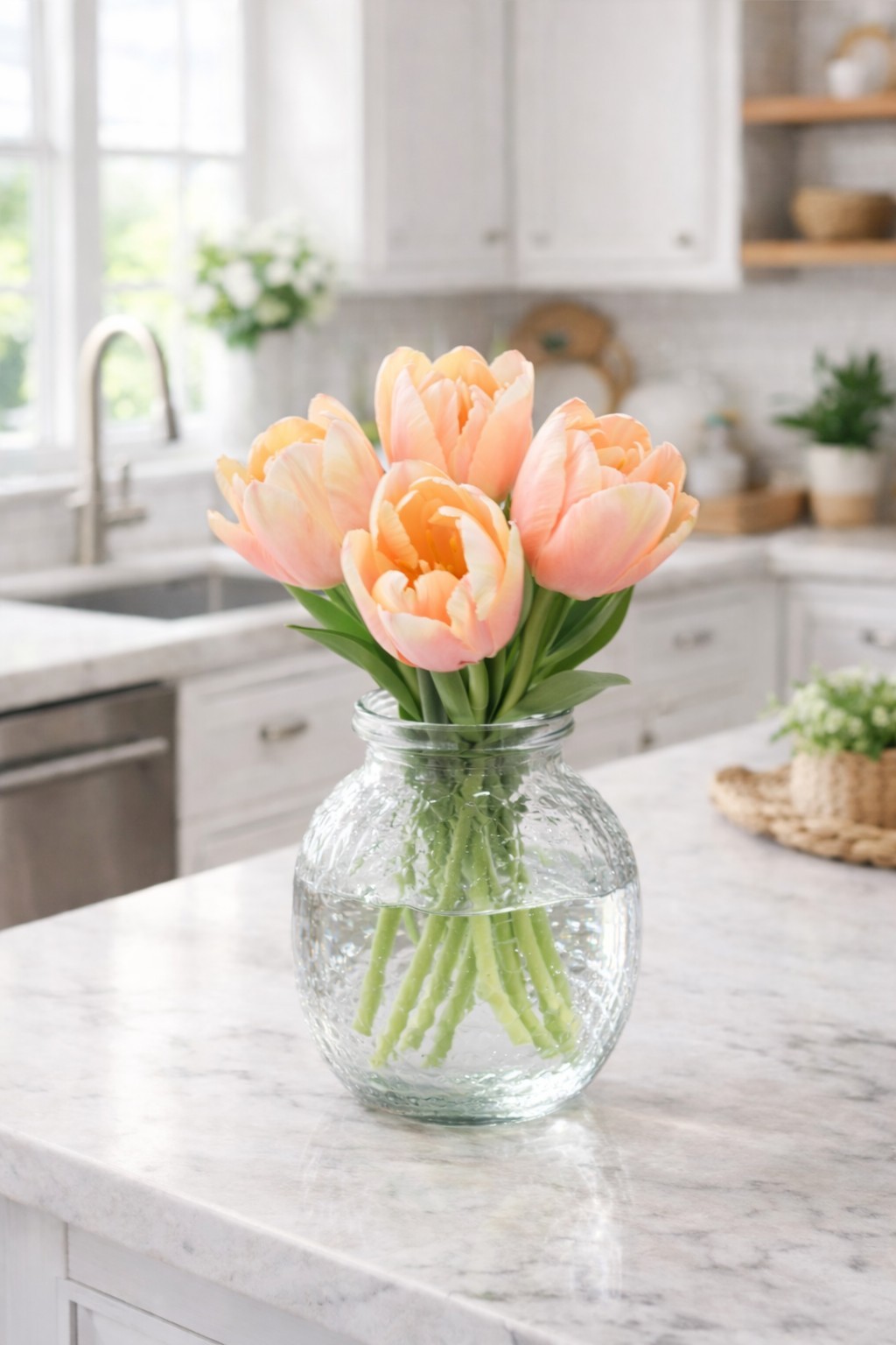 NEW Pottery Barn Early Bloom Faux Tulip Flower Bunch Bundle Bouquet Coral NWT