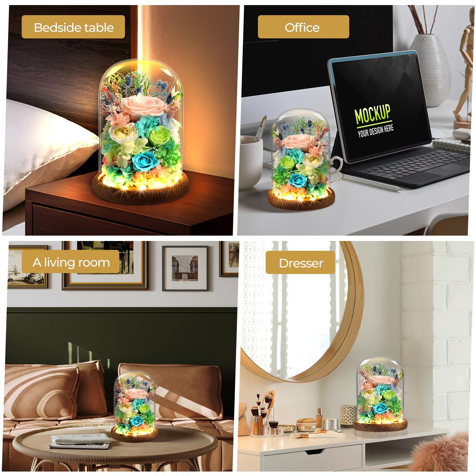 Laladeyek Preserved Real Roses with LED Light in Glass Dome, Perfect LongLast…