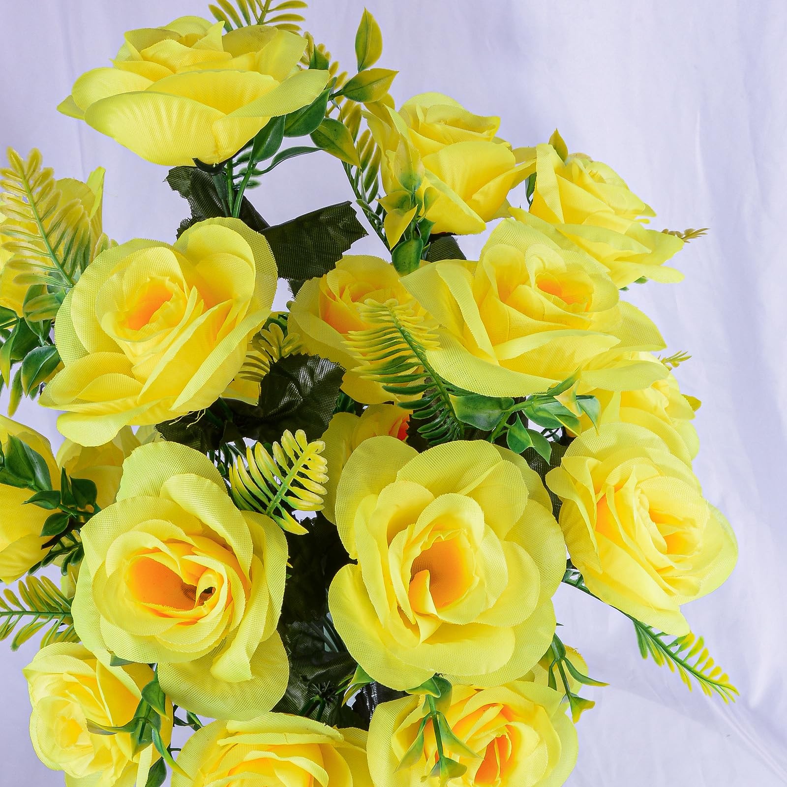 2 Sets Yellow Artificial Rose Bouquet with Vase for Cemetery Graveyard Decor