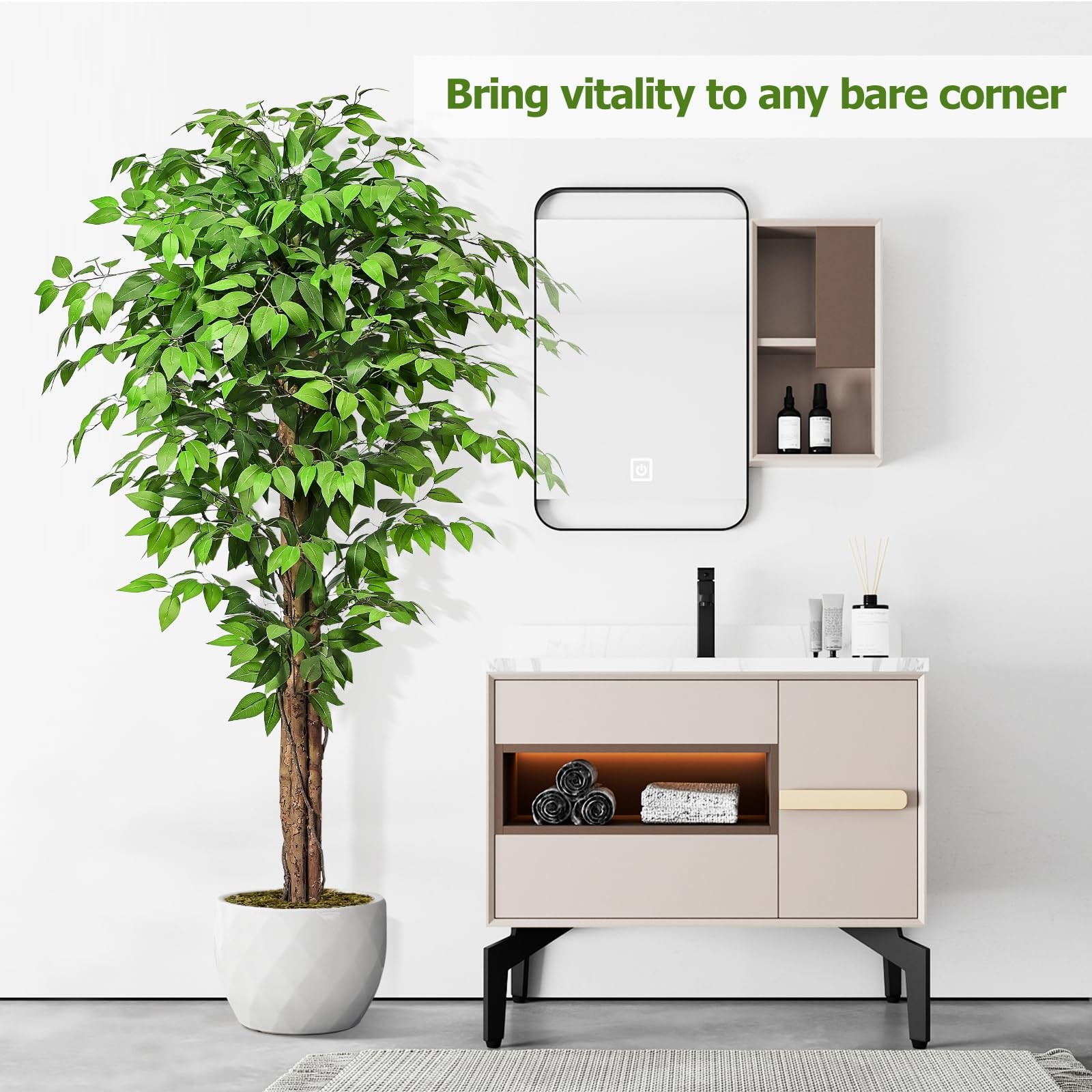 6.2ft Ficus Artificial Trees with 3 Natural Curved Trunks, 74″ Tall Lush Faux…