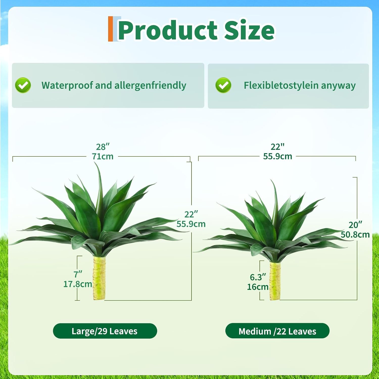 2PCS Large Artificial Agave Plant Set,Realistic Fake Agave Plants Without Pot