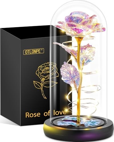 Artificial LED Rose Flower Glass Dome 7.7 Inch Night Light Home Decor Gift