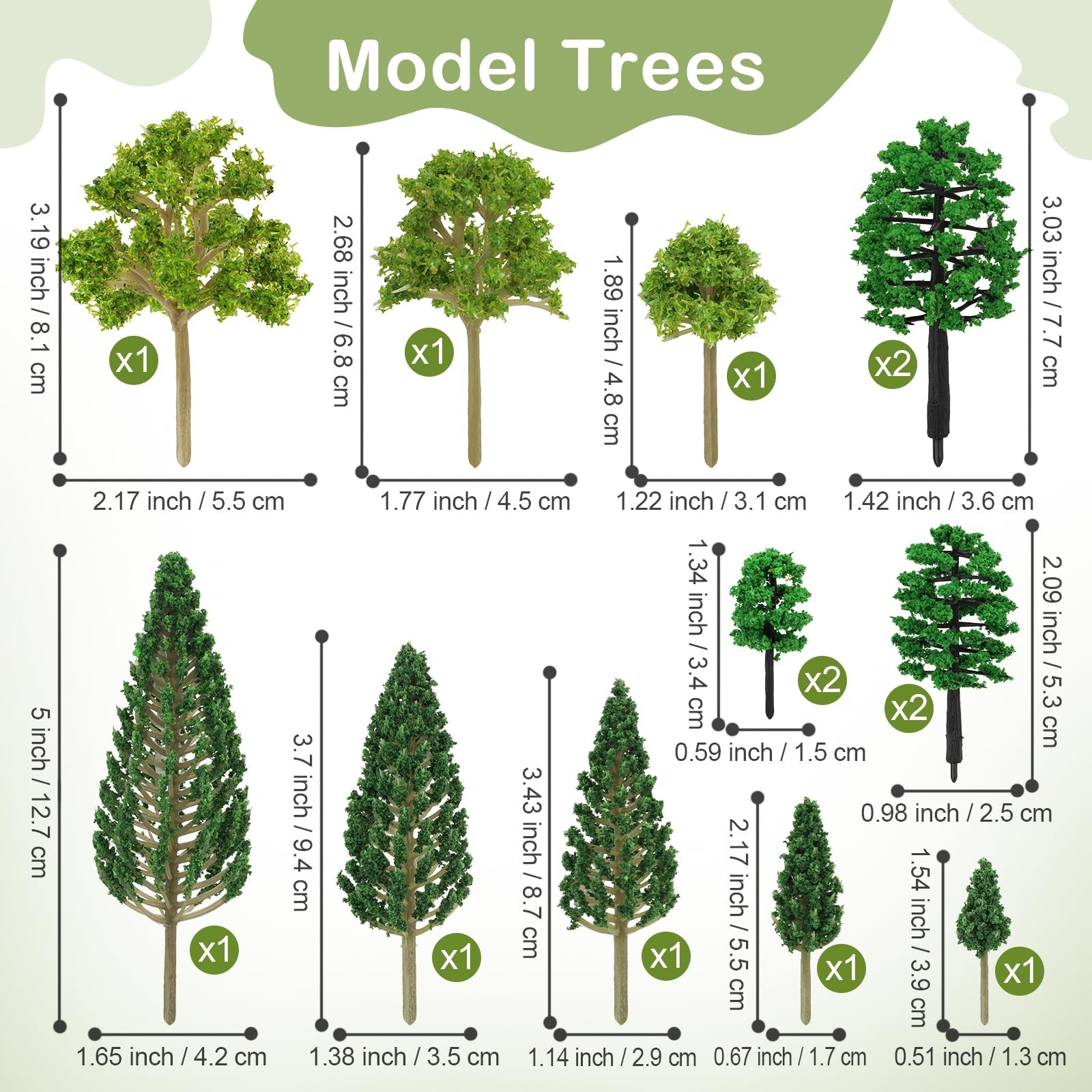 14pcs Mixed Model Trees for Diorama Crafts