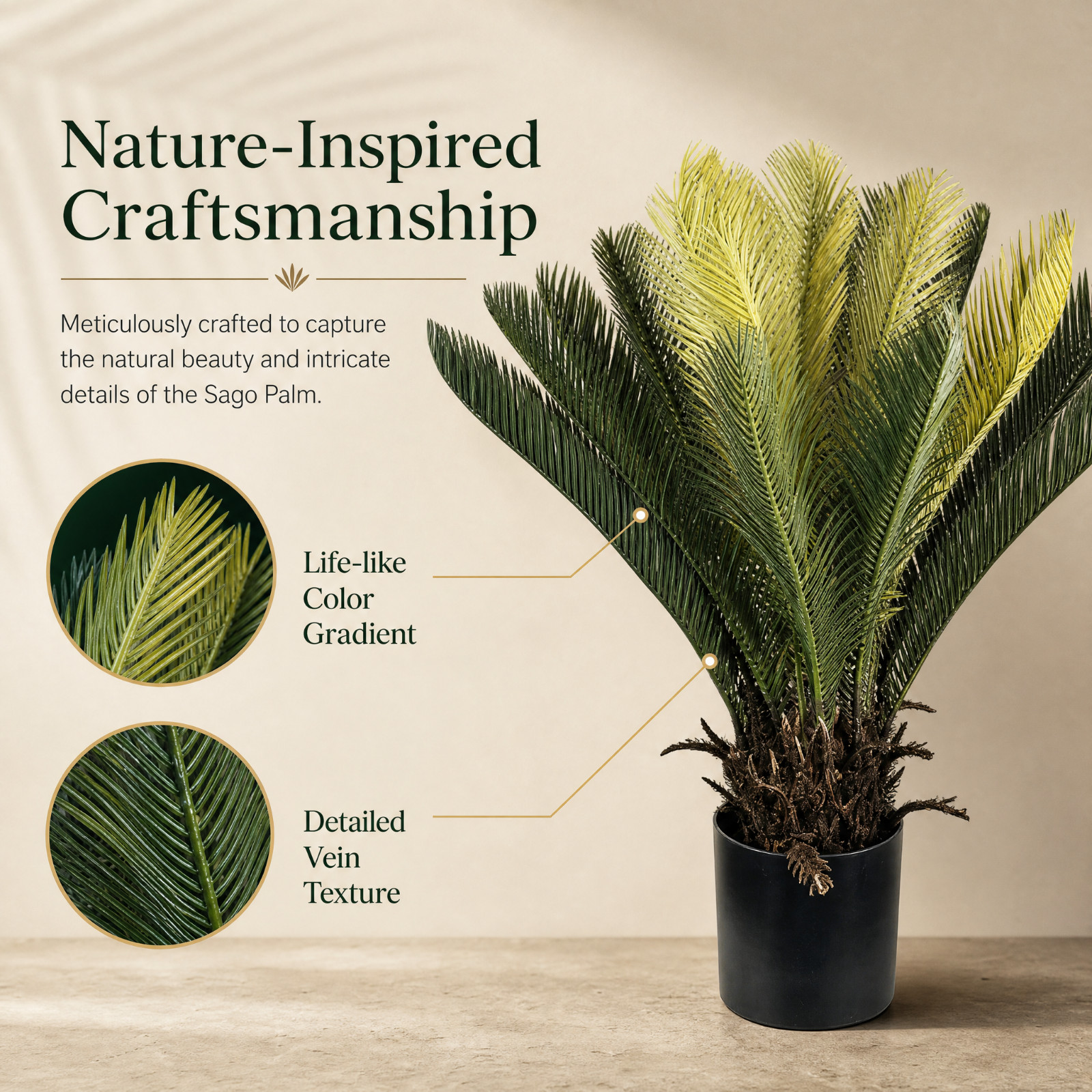 2 Pack 2.2ft Artificial Sago Palm Tree, Fake Cycad Plant for Home Garden Decor