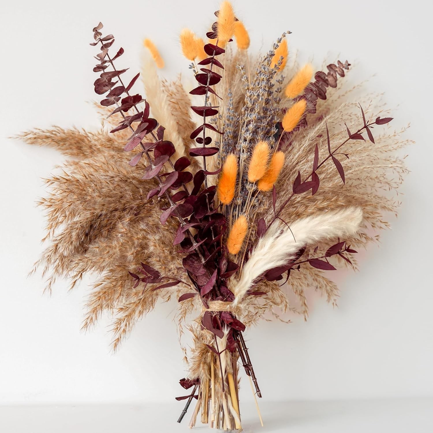Fall Dried Flower Bouquet with Pampas Grass, Orange Bunny Tails, Lavender & Red