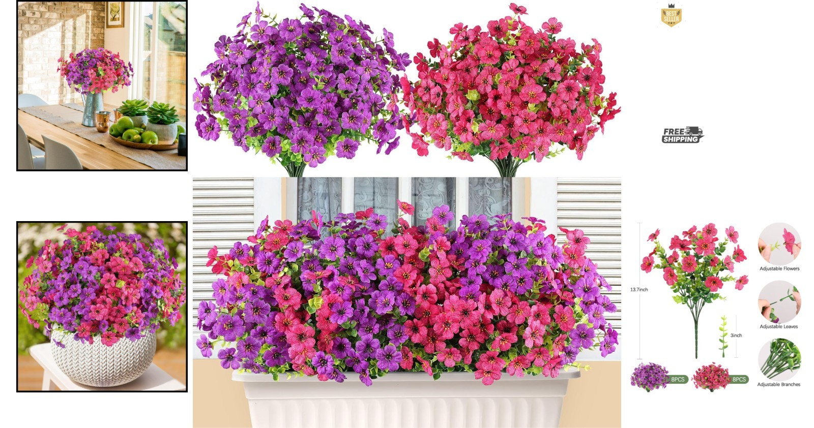 Vibrant 16 Bundle Faux Flowers – No Fade and Water-Resistant for All Seasons
