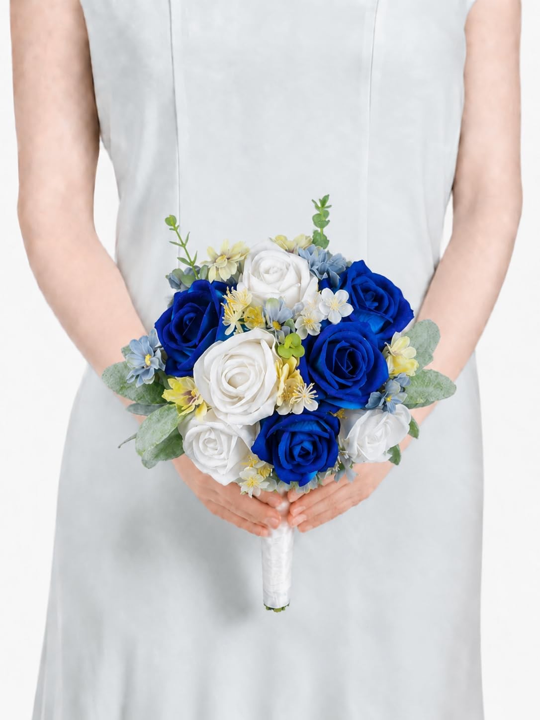 7 Inch Wedding Bouquet Navy Blue Silk Bridal Artificial Flowers Decoration