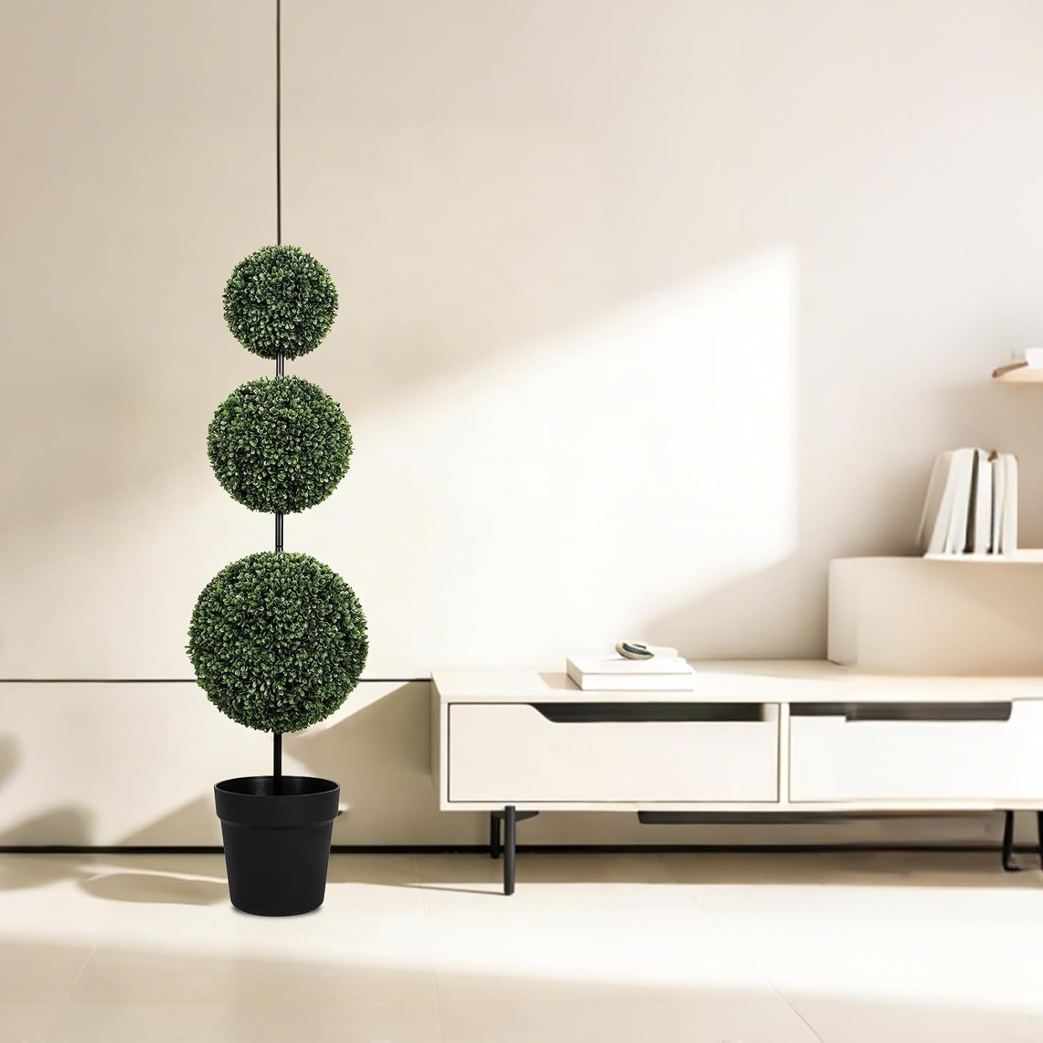 3FT UV-Resistant Artificial Triple Ball Boxwood Topiary Set of 2 All-Weather