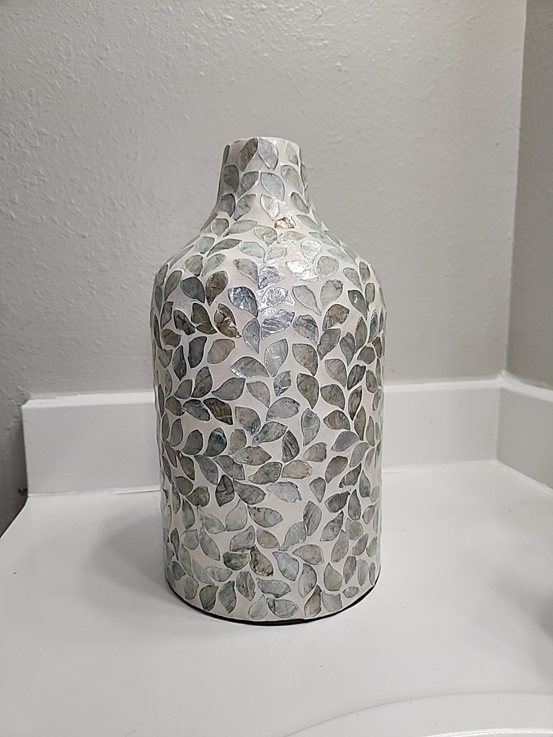 Handcrafted Textured Ceramic Vase Leaf Design Vietnam 12” Decorative Art