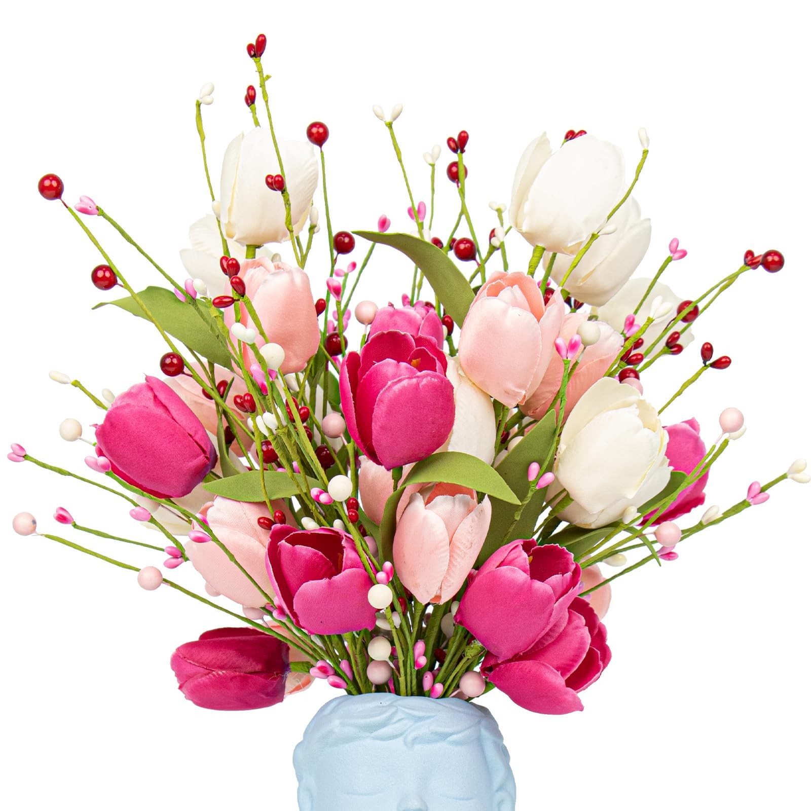 6 Pack 17 Inch Valentines Day Flower Picks Tulip Berry Party Centerpiece Decor