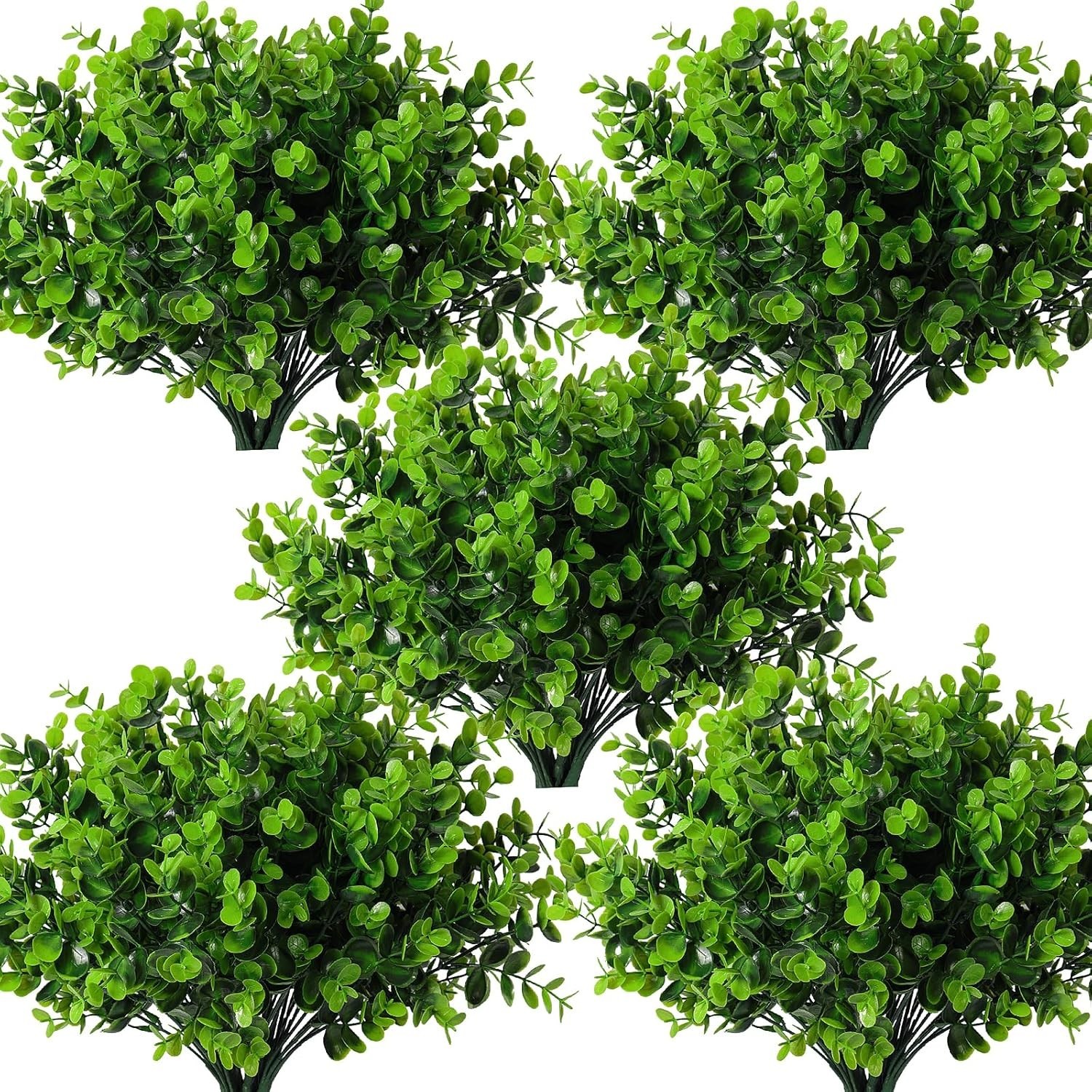 8 Bundles Artificial Bushes Greenery Plants Stems Faux Shrubs Boxwood Plants Out