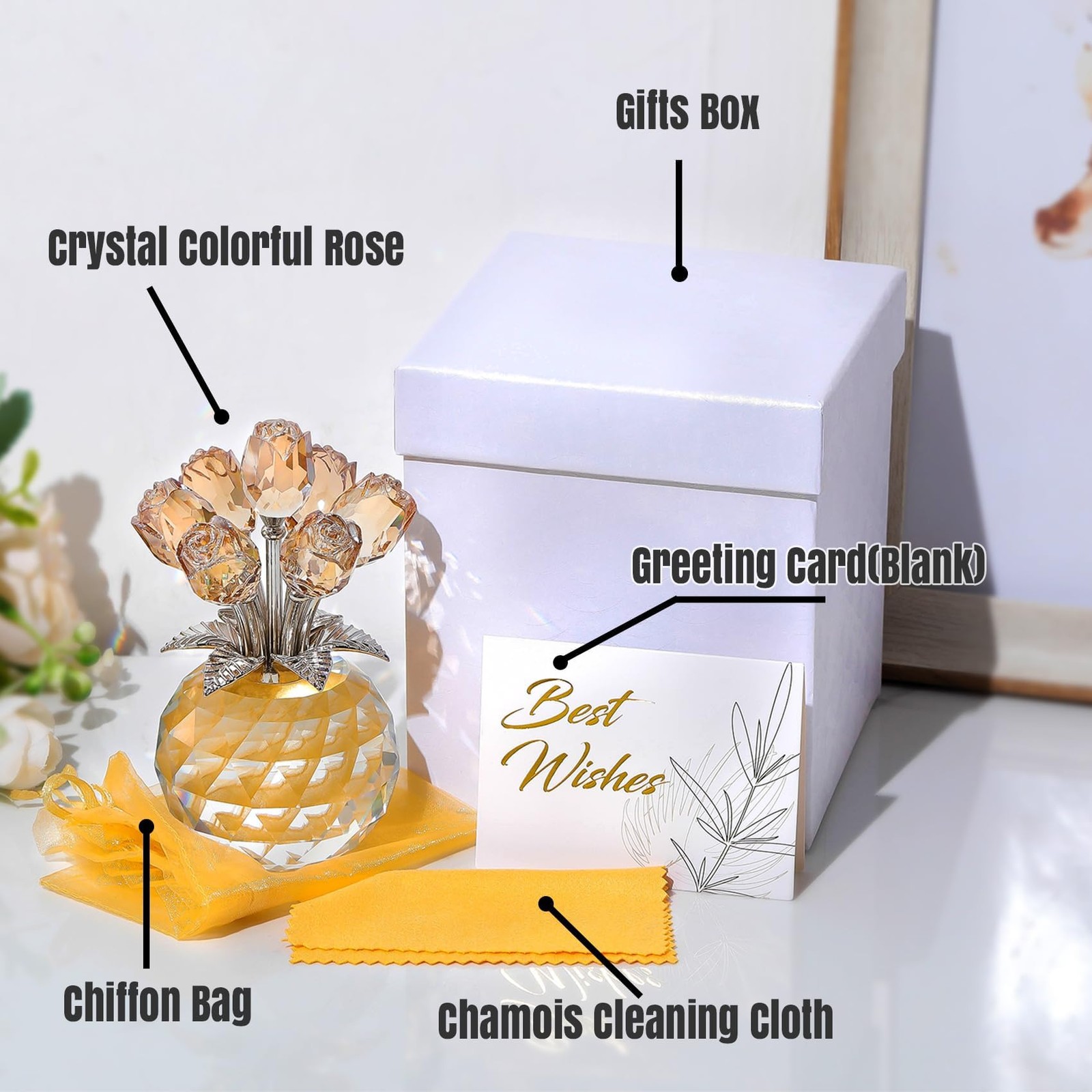 Ornalrist Crystal Gold Roses Figurine, Glass Roses Bouquet Collectible Decor …