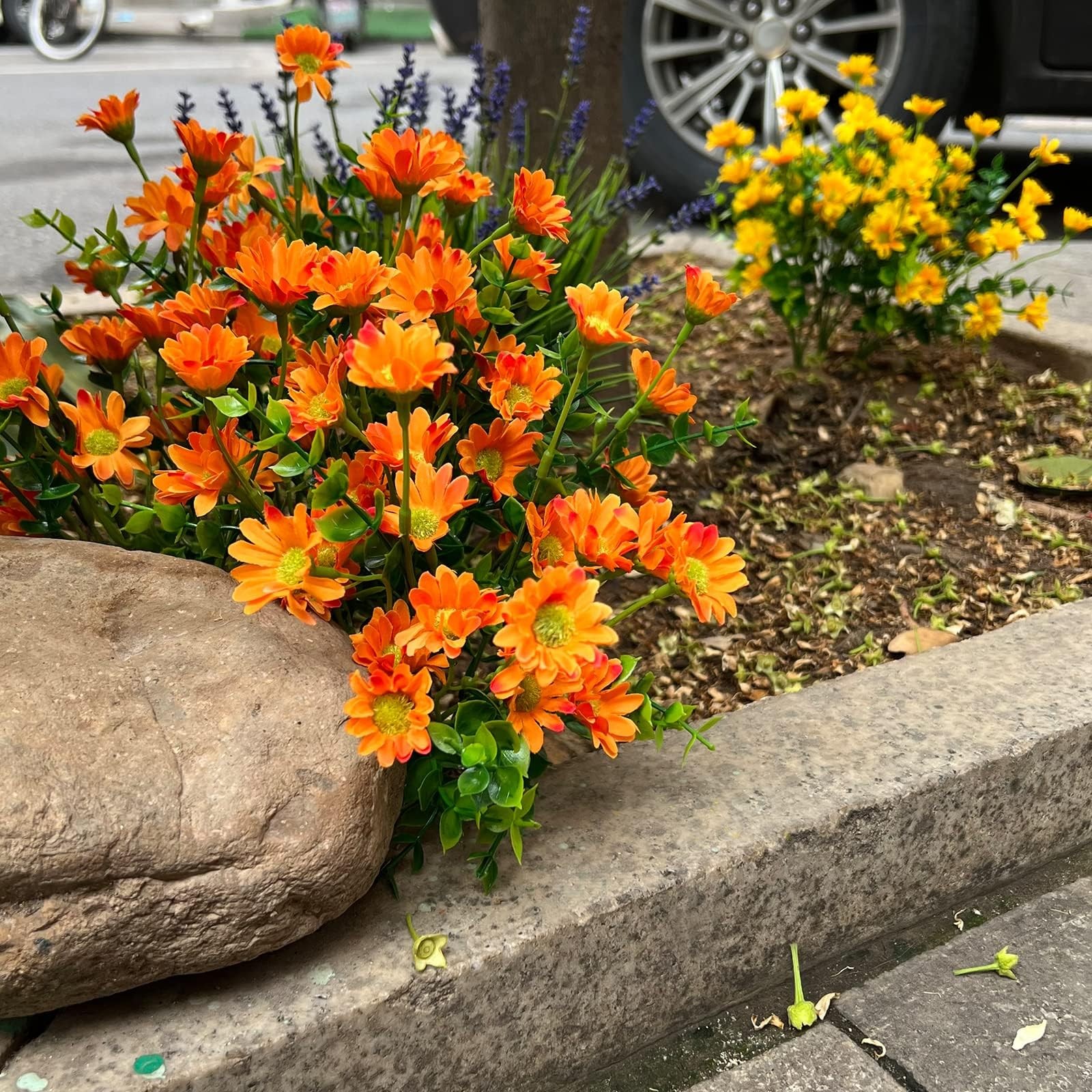 8 Bundles Artificial Flowers for Outdoors Faux Mums UV Resistant Plastic Fall…