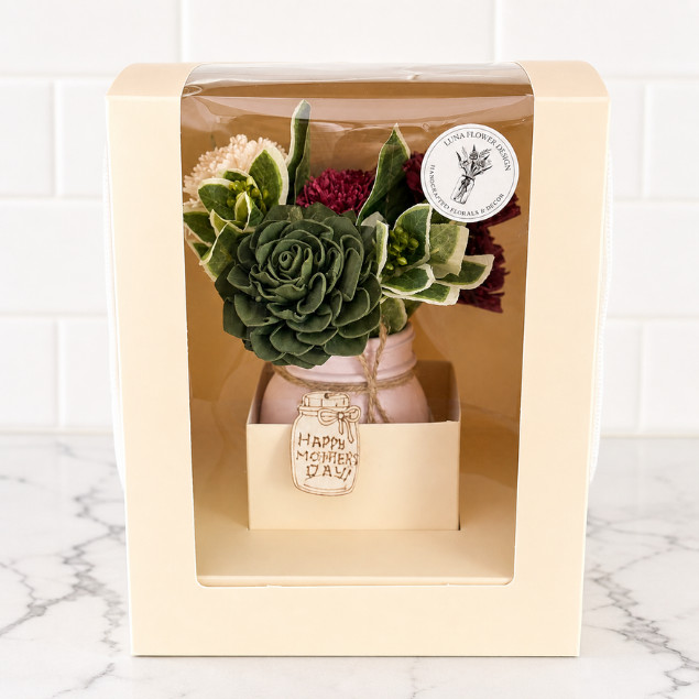 Sola Wood Flower Arrangement Mason Jar Custom Tag Mother’s Day Birthday Decor