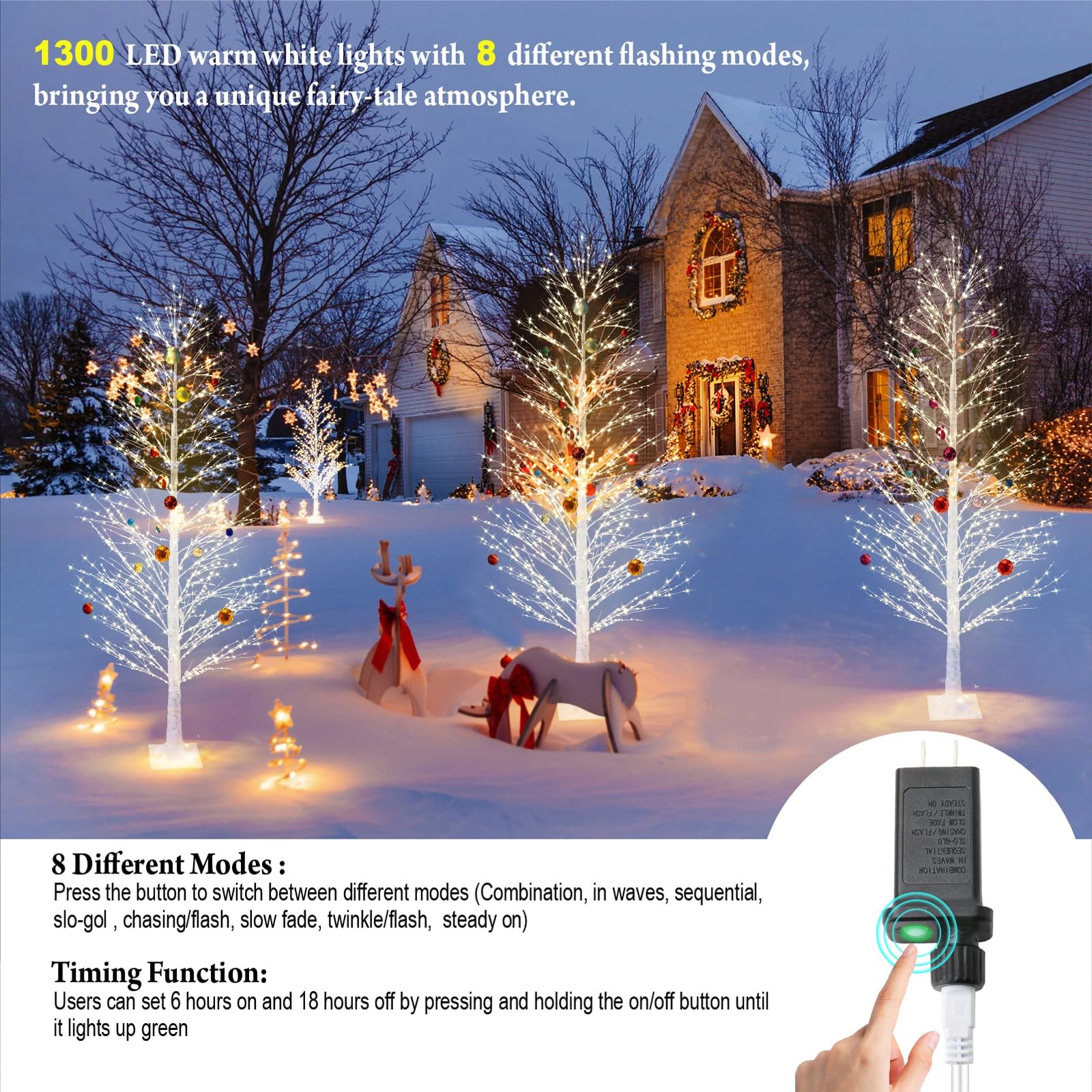6FT Enchanting Birch Tree with 1300 LED Lights, Twinkle Light White Christmas…