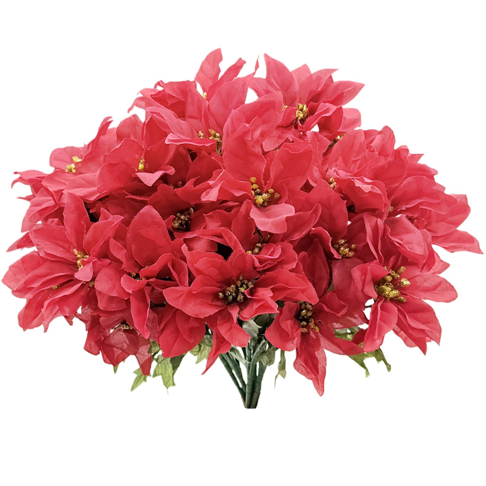 8 PCS Christmas Artificial Flower Red Poinsettia 7 Head Silk Floral Bouquet