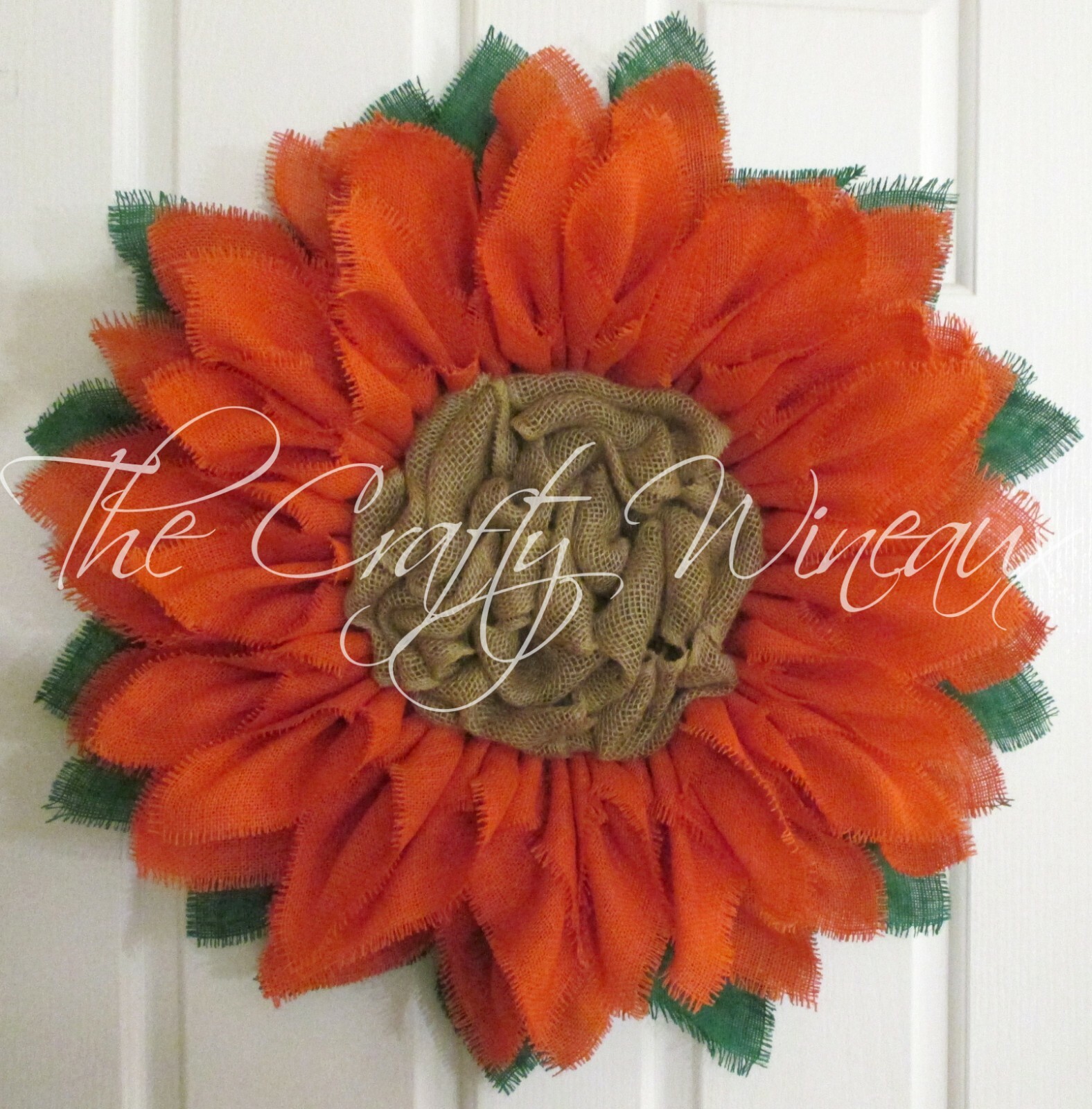 The Crafty Wineaux – Extra Thick 25″ Rich Tangerine Burlap Sunflower Wreath