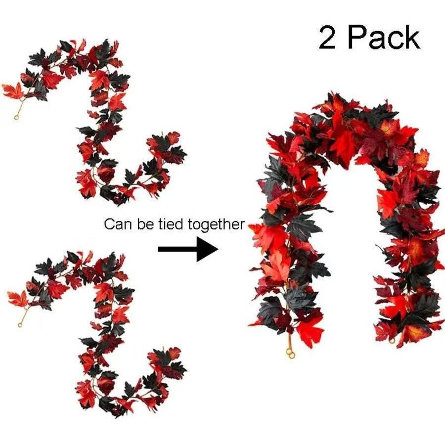 Halloween Artificial Maple Leaf Lifelike For Decorating Home/Wall Black & Red