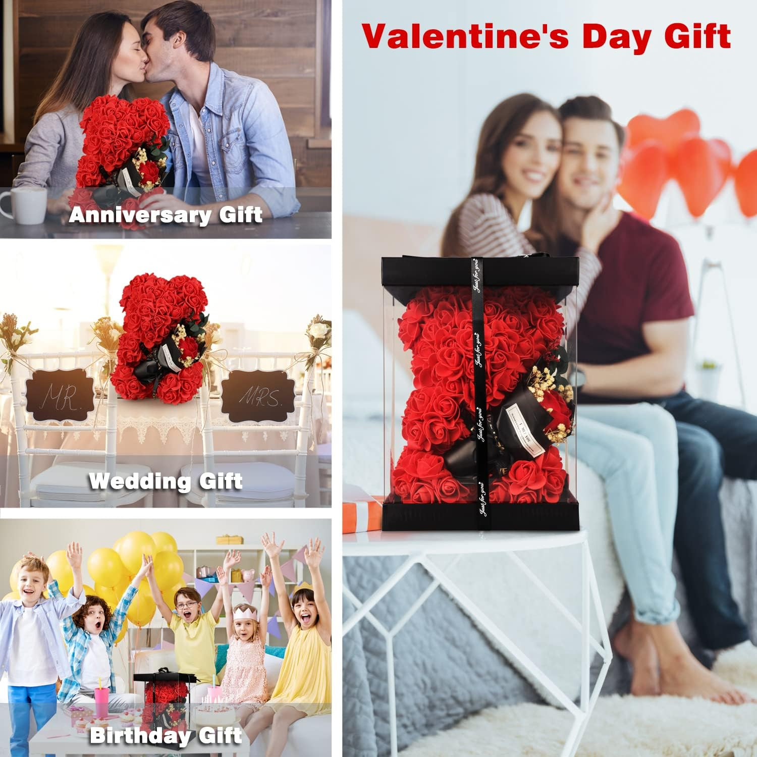 Valentines Day Gifts for Her – Romantic Forever Preserved Roses Floral Teddy Bea