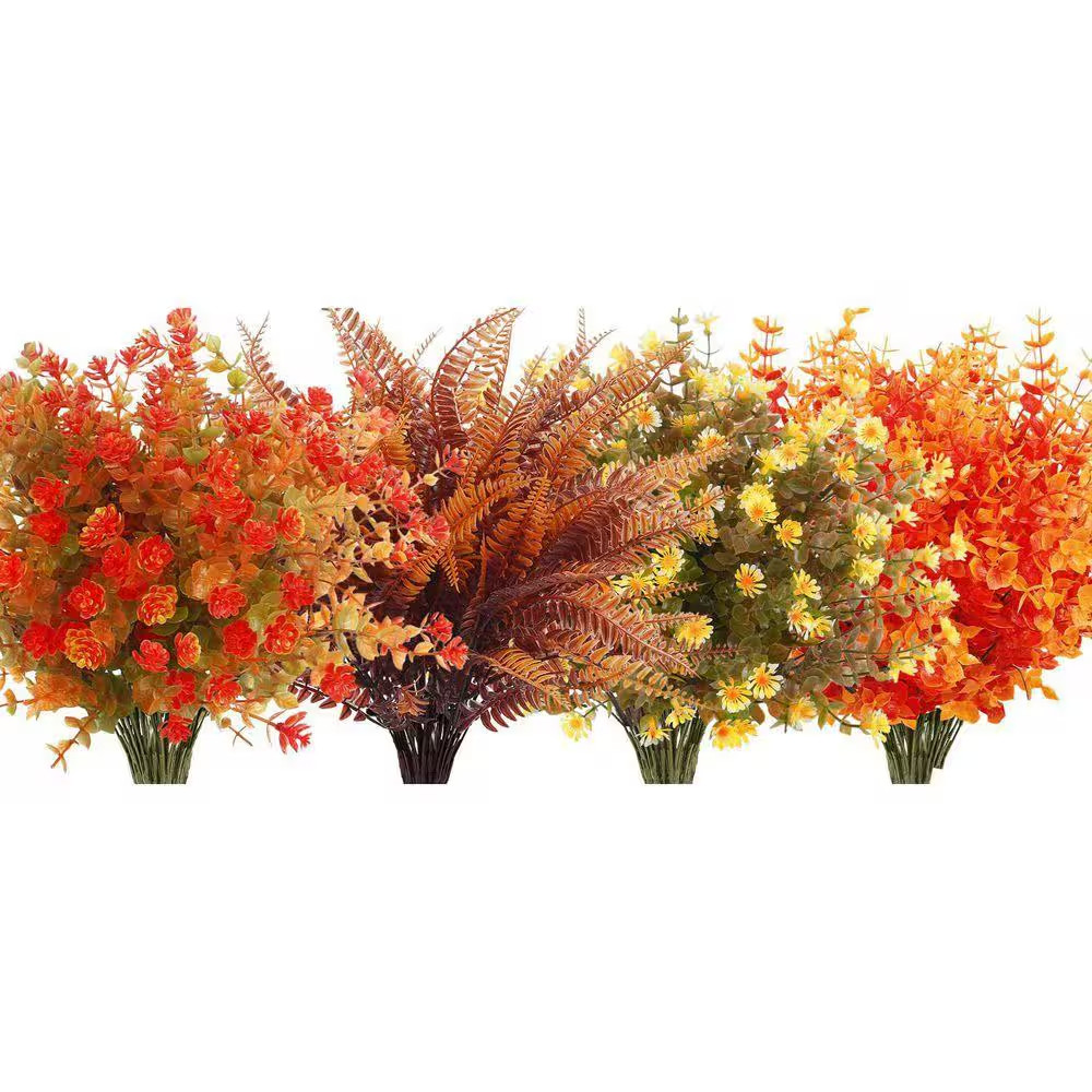 0.10 in In. H Multicolor Artificial Fall Flowers Fern Plants Set of 24-Bundles f