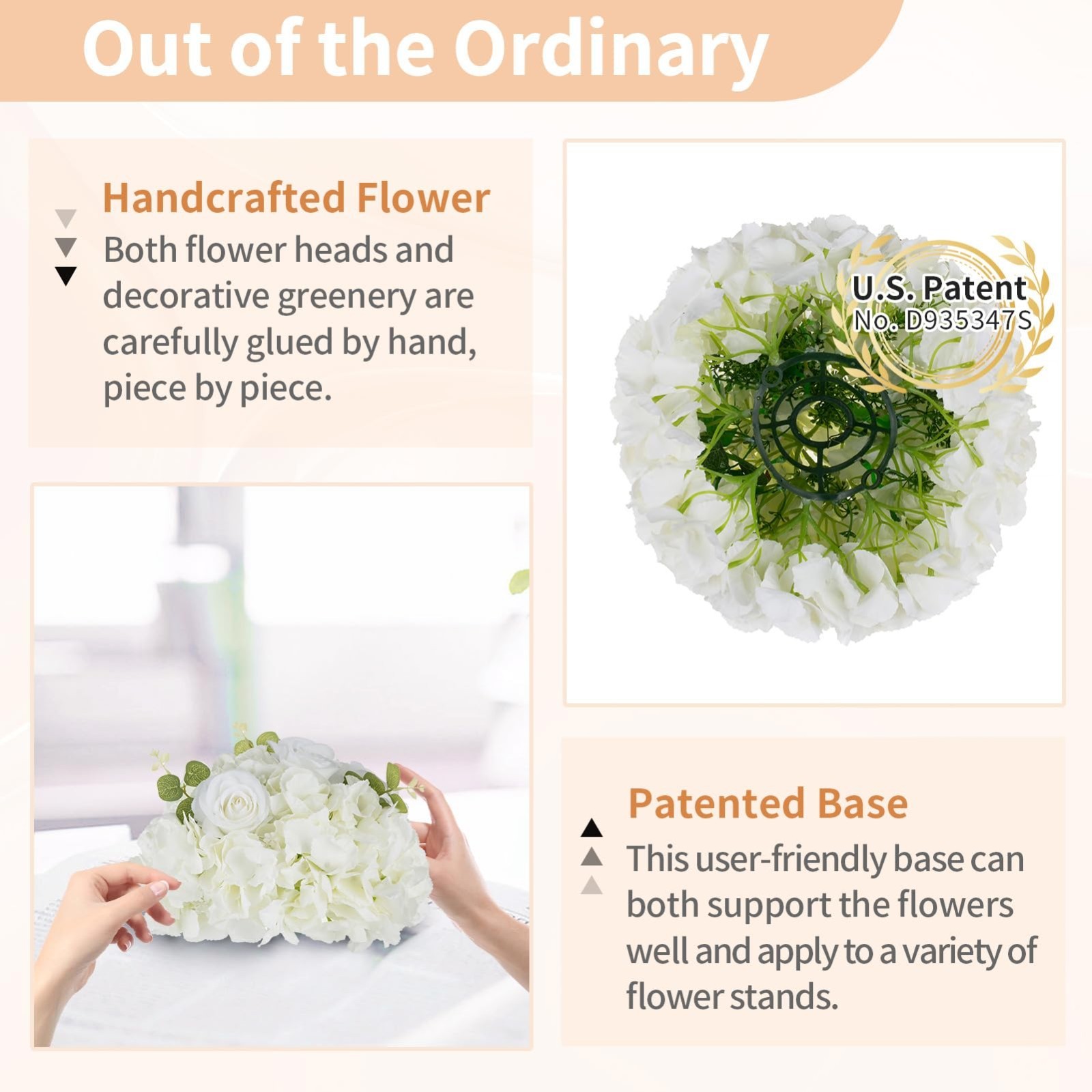 2 Pcs White Rose Flower Ball Arrangements – 11.8″ Fake Floral Centerpieces for W