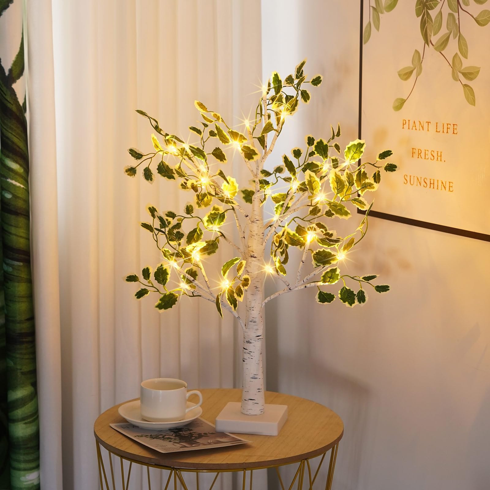 White Birch Tree Light – 2ft LED Tabletop Decor with Timer, Battery/USB Opera…