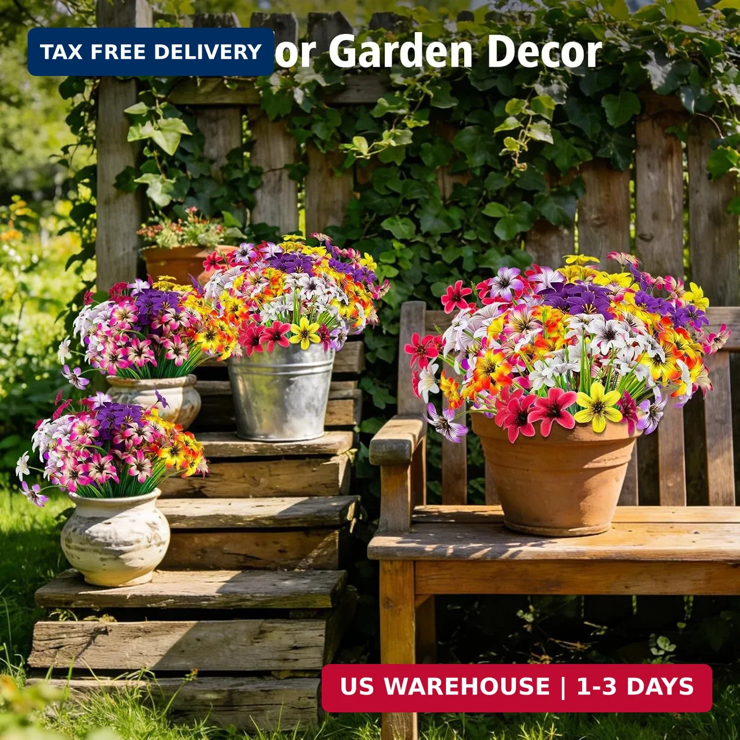 16 Pcs Artificial Flowers for Outdoors, UV Resistant Fake Pansy Silk Flowers, Re