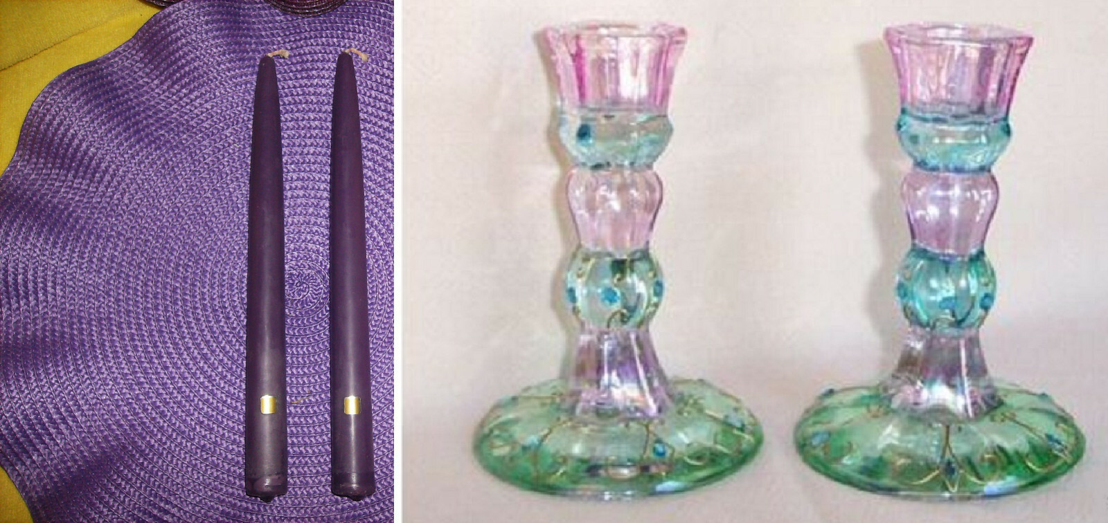 6 PC SILK LAVENDER FLORAL TAPER CANDLE RING ARTIFICIAL #20