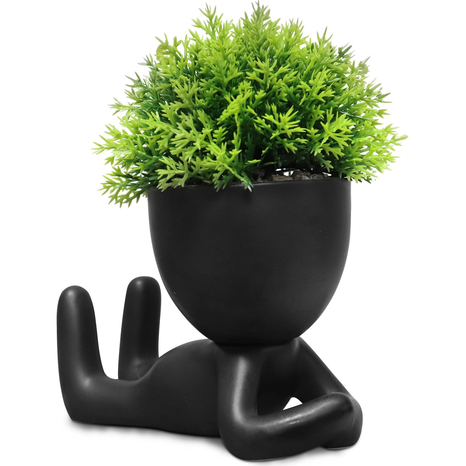 Artificial Plants in Pot Head Cute Human Shape Desk Decoration for Office