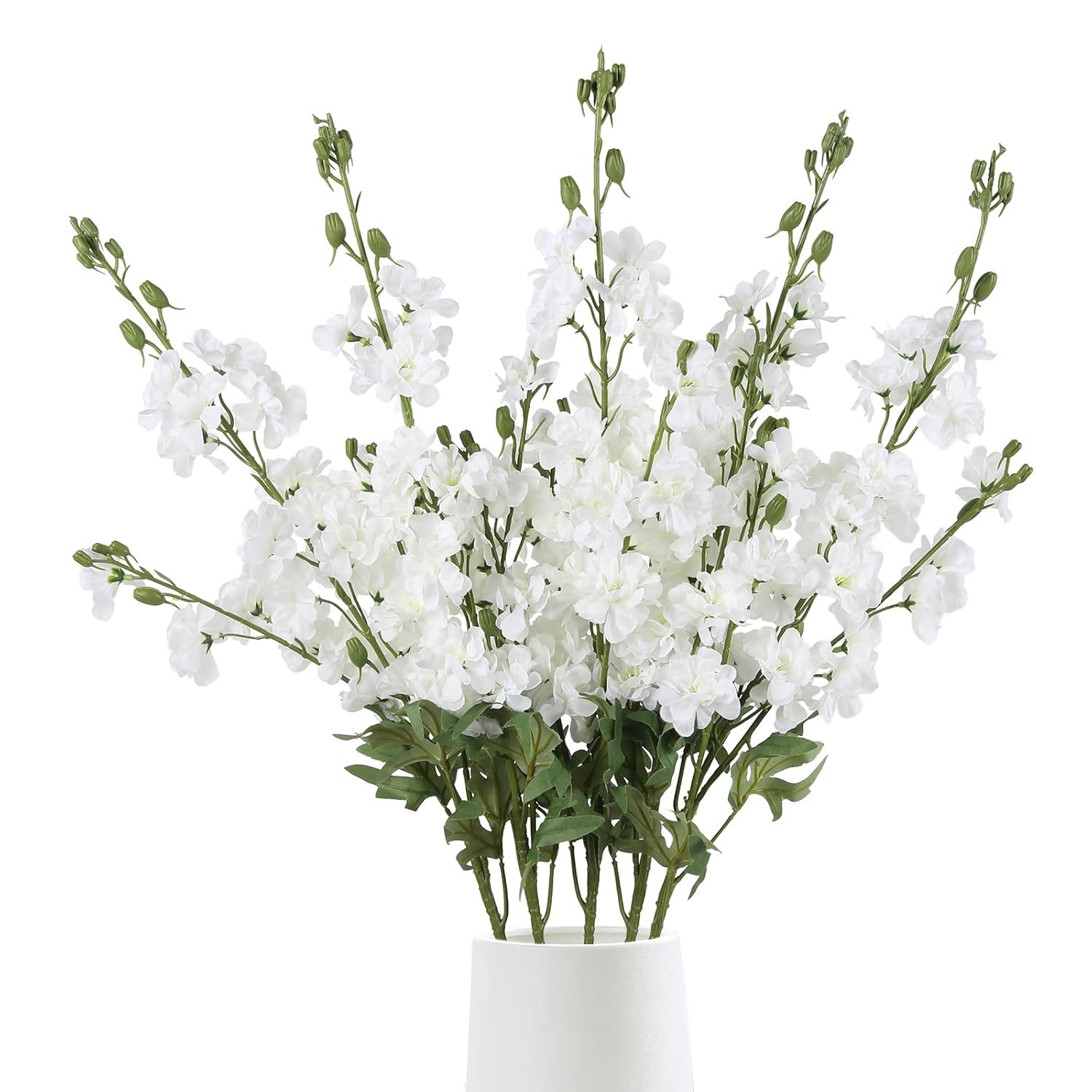 White Delphinium Artificial Flowers 5PCS 38.5″ Tall Stems for Floor Vase