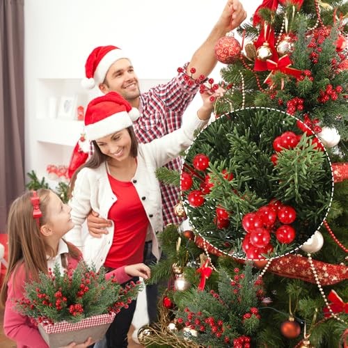 Artificial Christmas Pine Branches with Red Berry Stems-Set of 45 Greenery