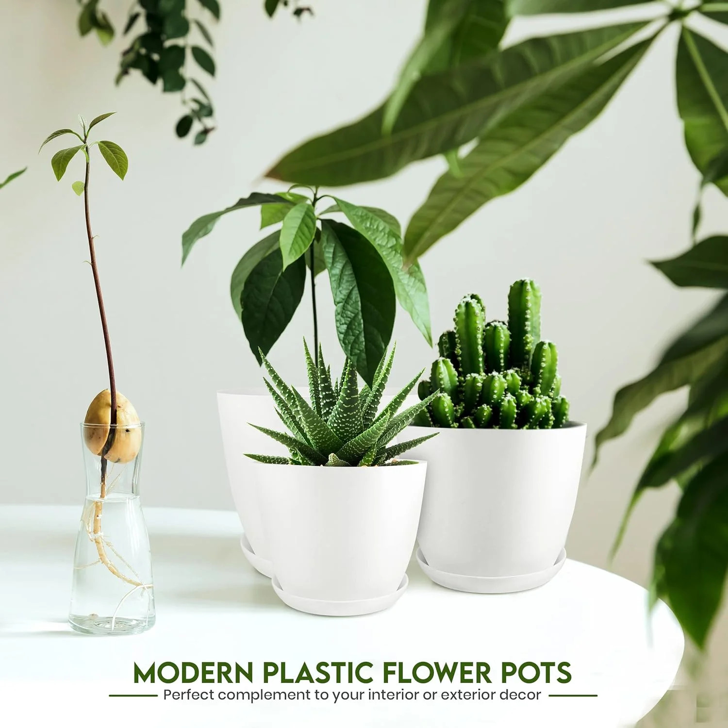 Modern White Plant Pots Set of 5 Indoor Flower Pots Variety Sizes 4.8 to 7 Inch