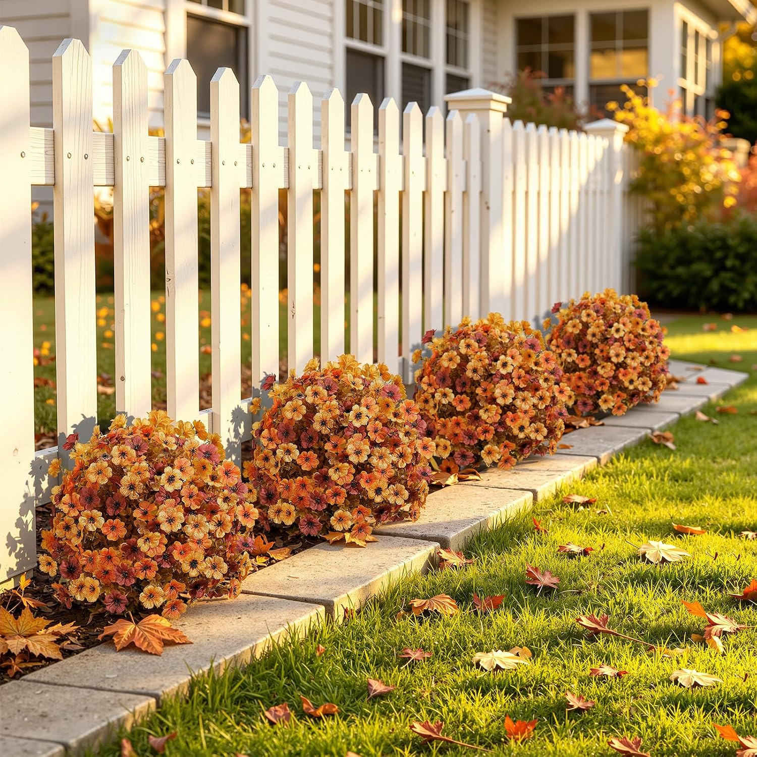2Pcs 20″ Artificial Topiary Ball Flowers for Outdoors Planters, Fall