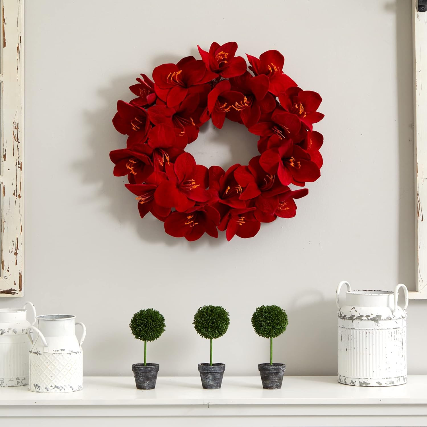 22In. Artificial Amaryllis Wreath