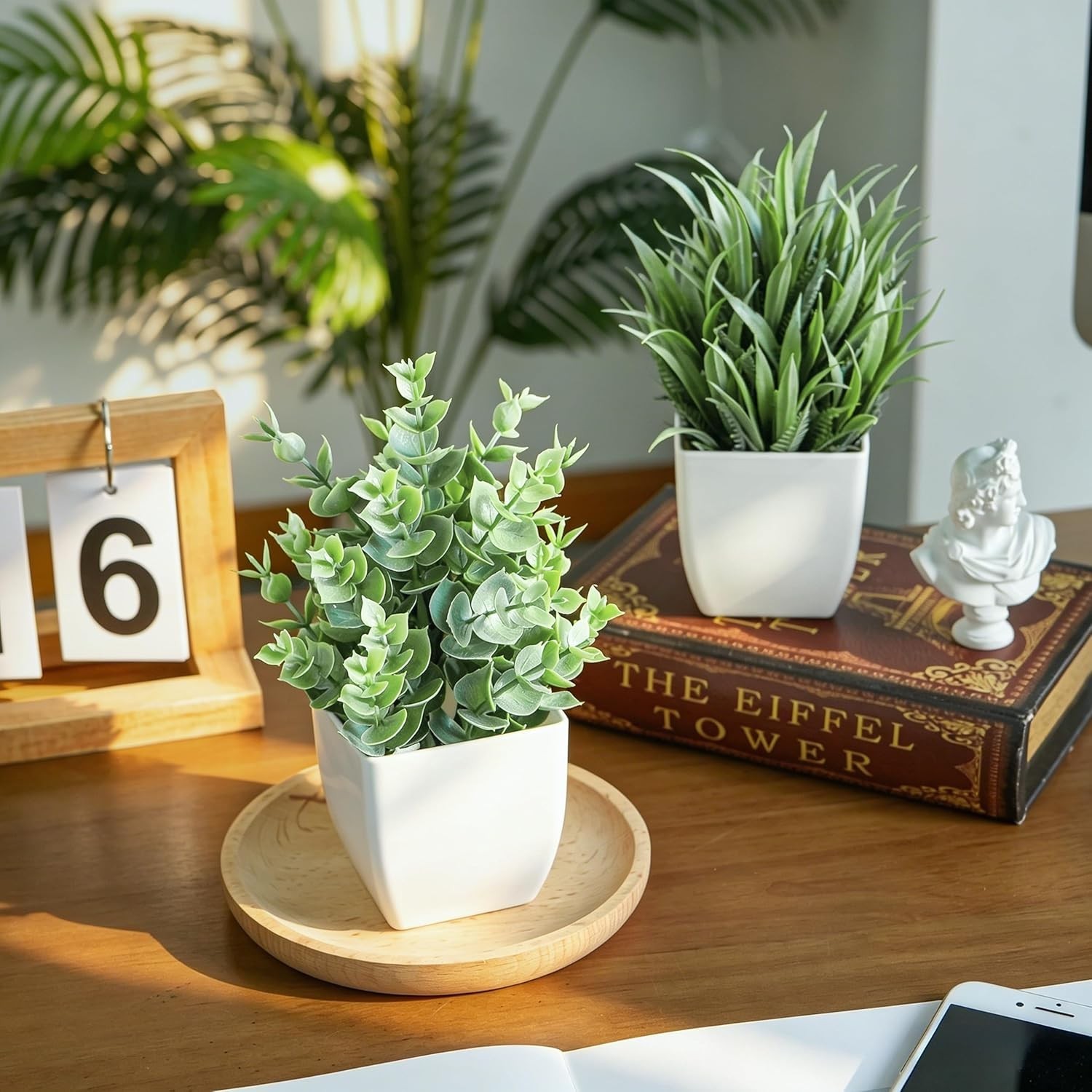 2-Pack Grey Eucalyptus Faux Plants – No Maintenance Home and Office Decor