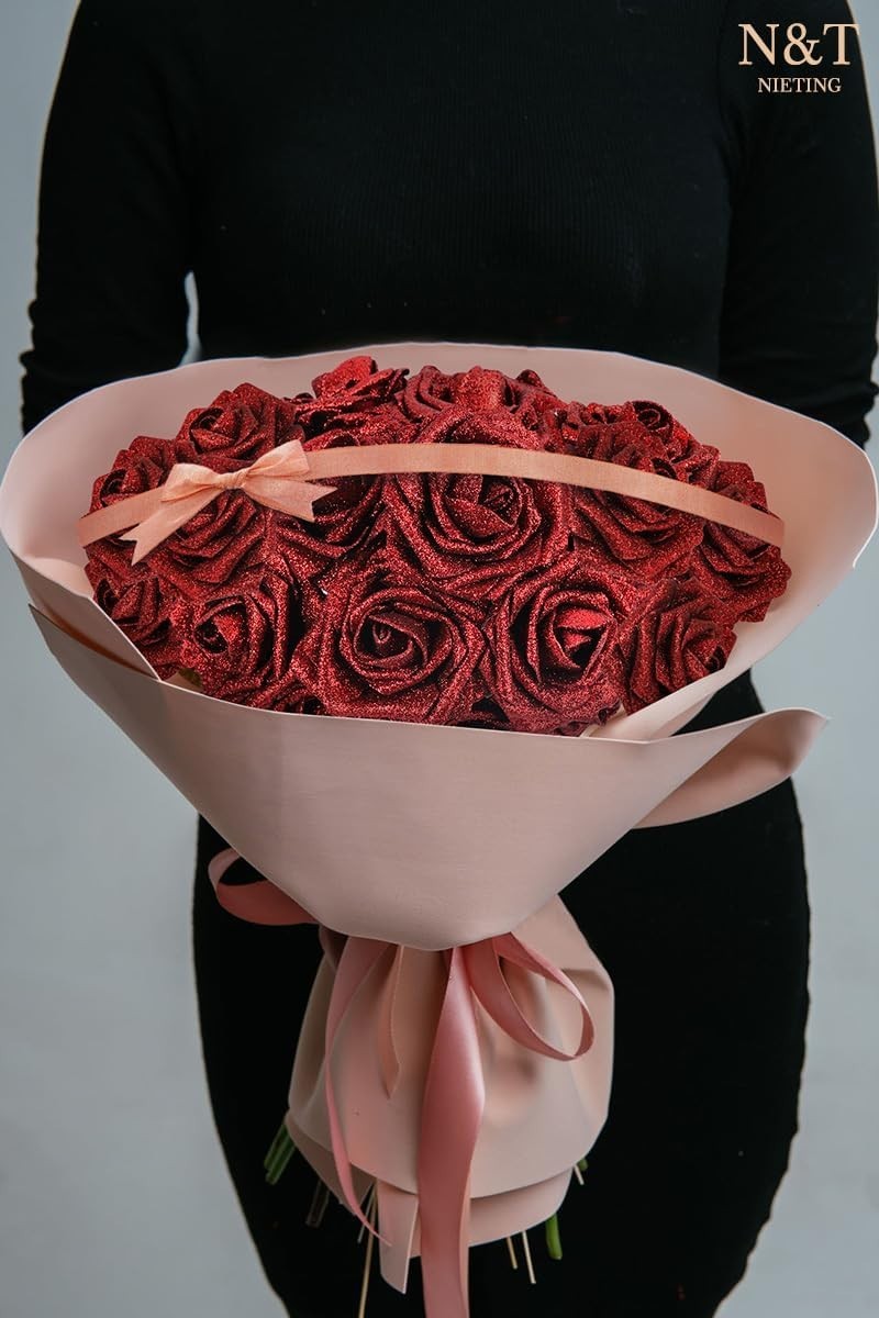 Realistic Glitter Foam Roses – 25pcs for Weddings, Bridal Showers & Home Decor