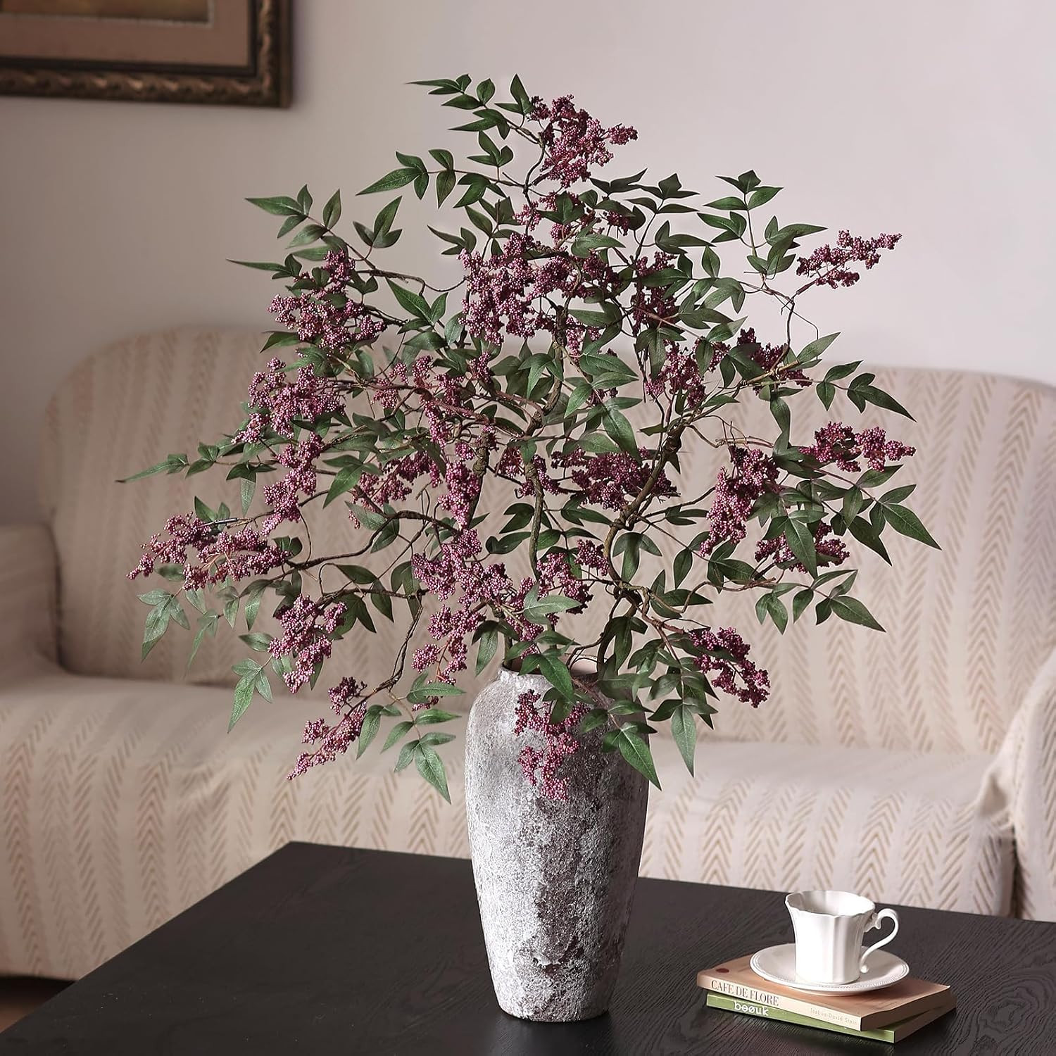 2 Pcs 36″ Dusty Plum Nandina Berry Stem – Realistic Greenery for Home Decor